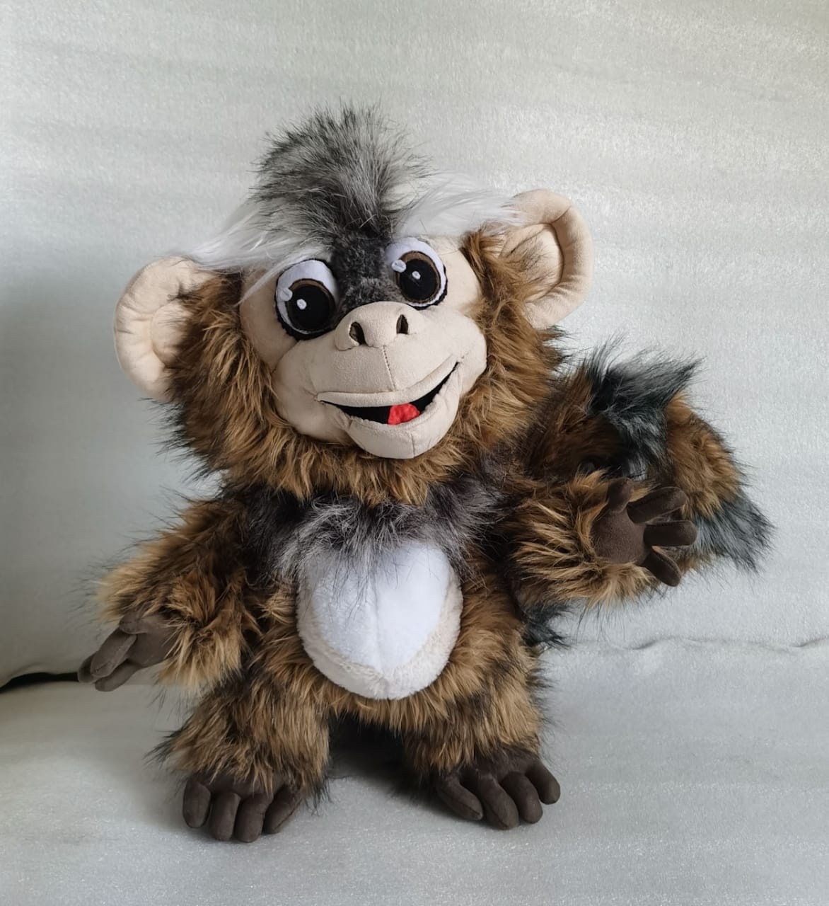Custom marmoset monkey plush Custom monkey plush of a marmoset with a white and grey faux fur crest and red tongue, handmade