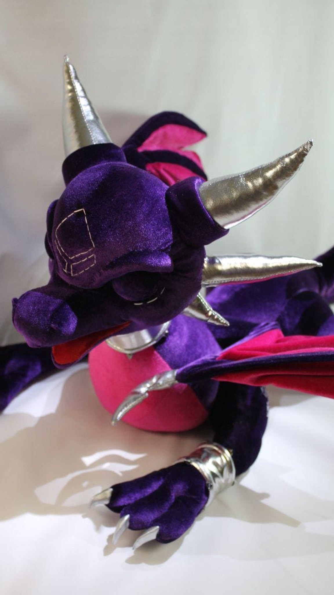 Cynder plush curled up with her head down, purple velvet Legend of Spyro dragon, handmade to order