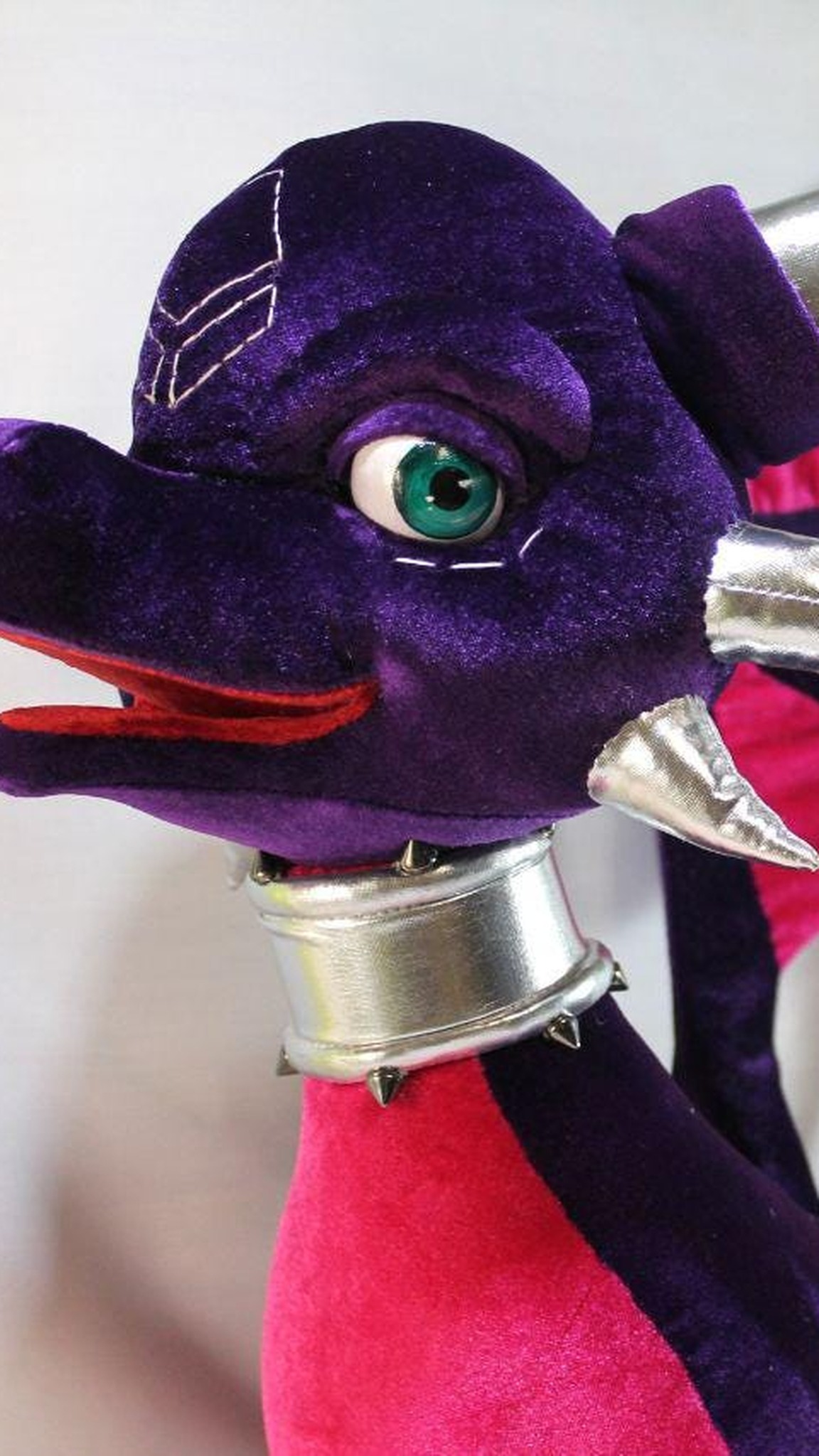Cynder plush head with teal eyes, silver horns and spiked collar, Legend of Spyro dragon sewn to order