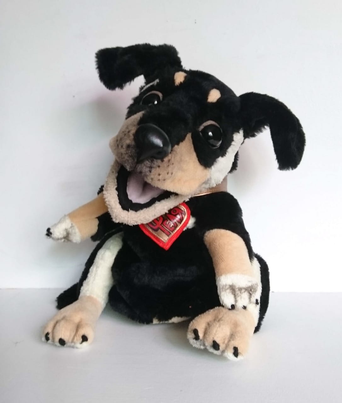 Black and tan dachshund plush, made to order Black and tan dachshund plush puppet with a tilted head and one ear up, handmade to order from a real dog