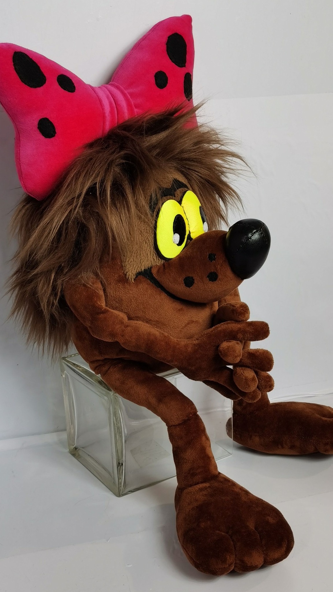 Dyudyuka Barbidokskaya plush made to order: long nose with a glossy black tip, faux fur fringe and pink bow