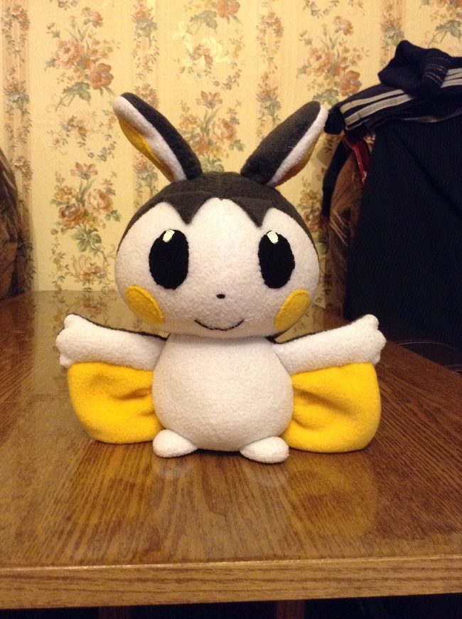 Custom Emolga plush Emolga plush with yellow cheeks and spread yellow wings, a custom Pokémon toy handmade to order