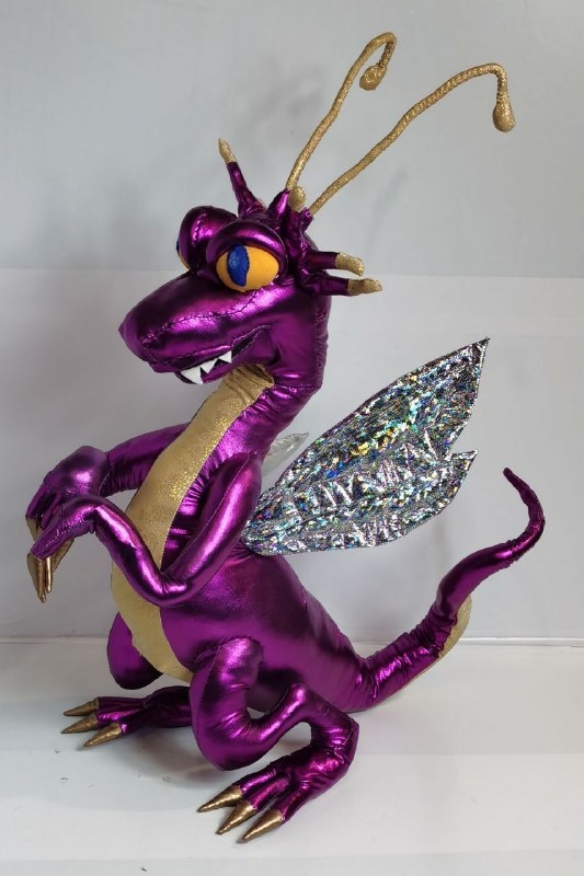 Poseable Faerie Dragon plush Poseable Faerie Dragon plush with a curled tail and wire frame, the purple Heroes 3 dragon, custom made