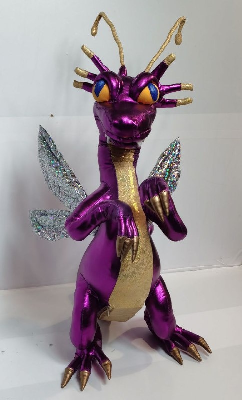Heroes 3 Faerie Dragon plush, handmade Faerie Dragon plush from Heroes 3 with gold antennae, little horns and big yellow eyes, sewn by hand to order