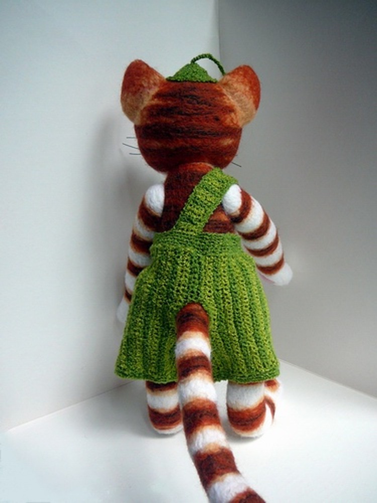 Felted Findus with a striped tail Felted Findus with a long striped tail and knitted trousers with a strap, Pettson and Findus toy made to order