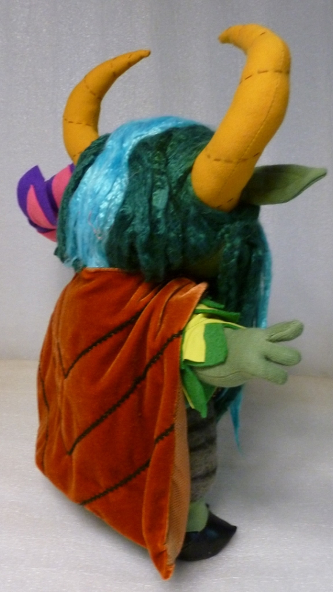 Custom Furion plush with a leaf-veined cloak and turquoise hair, Nature's Prophet from Dota 2, sewn to order