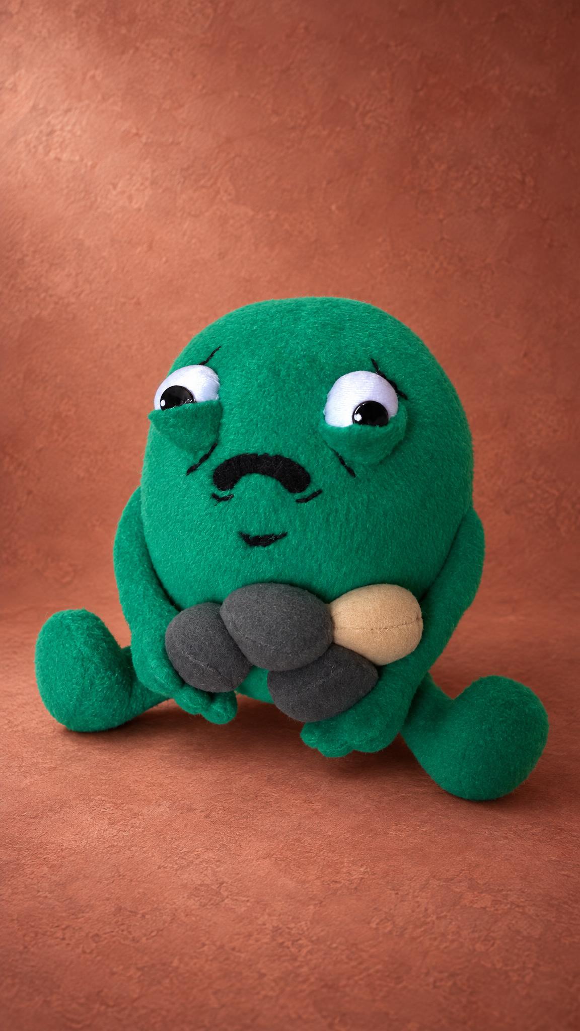 Handmade gallbladder plush hugging grey and beige plush gallstones, custom meme toy sewn to order