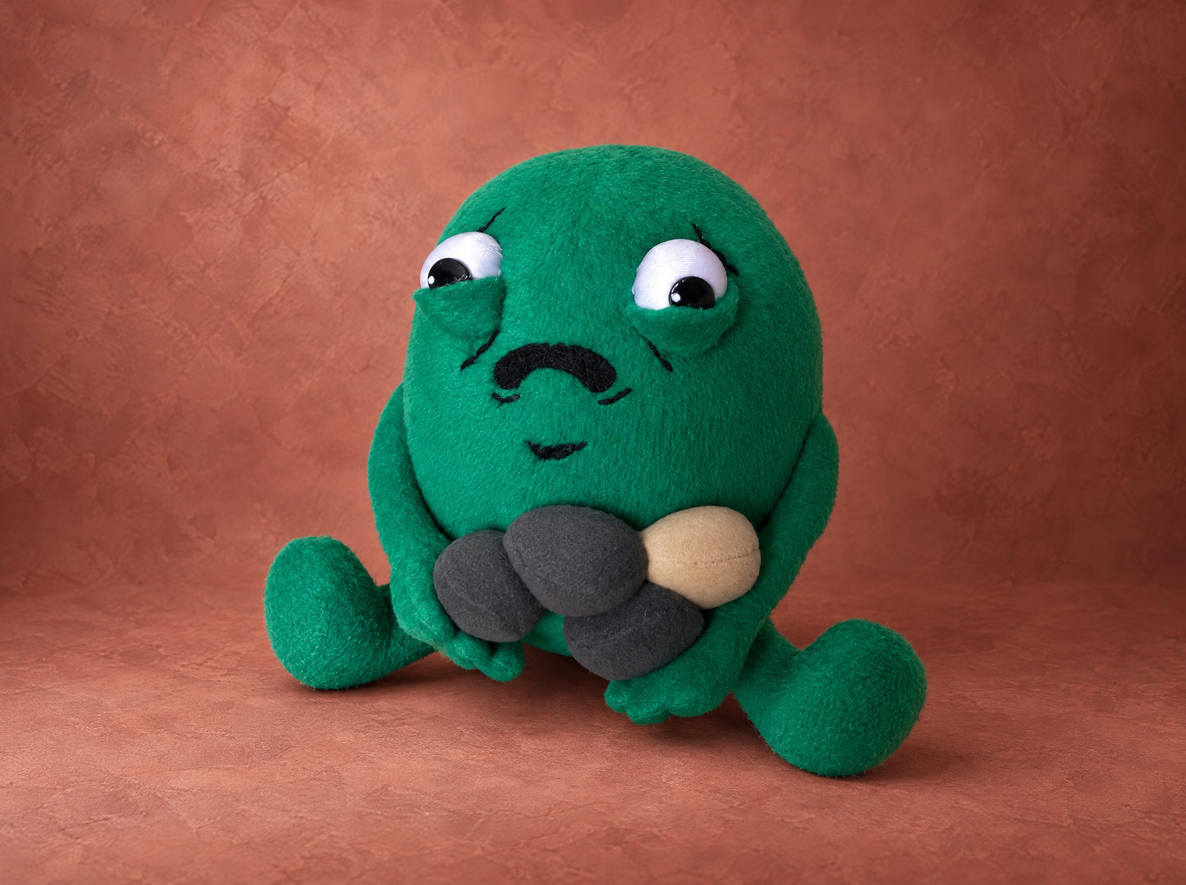 Gallbladder plush with stones from the comic meme, green with a worried embroidered face, handmade to order