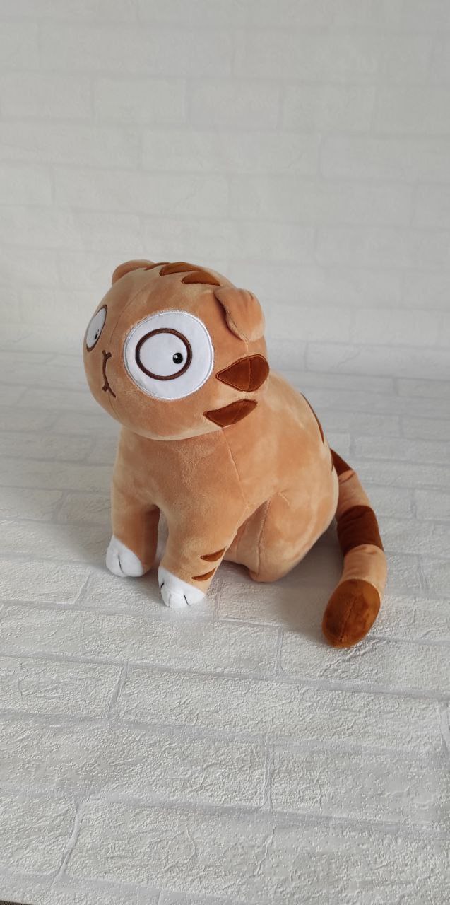 Ginger cat sticker plush, bread slice off Ginger cat sticker plush, bread slice off: Persik with folded ears, big eye and striped tail, sewn to order