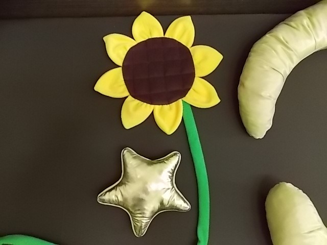 Gold star cushion and sunflower prop Metallic gold star cushion and a yellow sunflower with a long green stem, studio photo props made to order