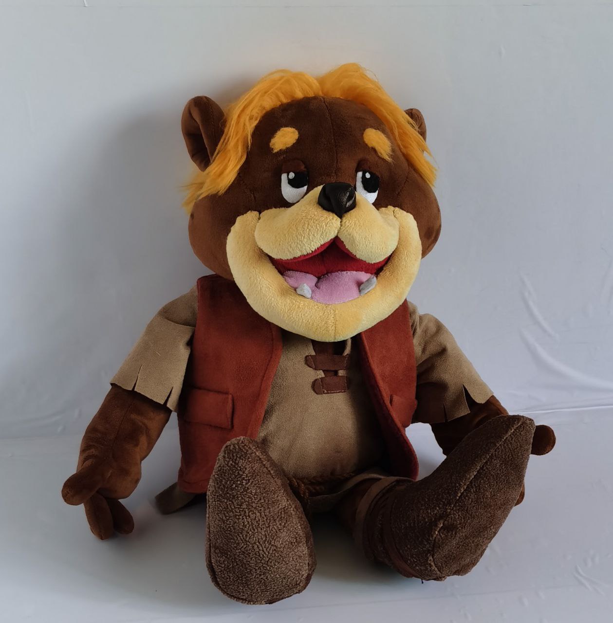 Gruffi Gummi plush sitting Handmade Gruffi Gummi plush sitting in his red vest and big brown boots, Gummi Bears cartoon plush made to order