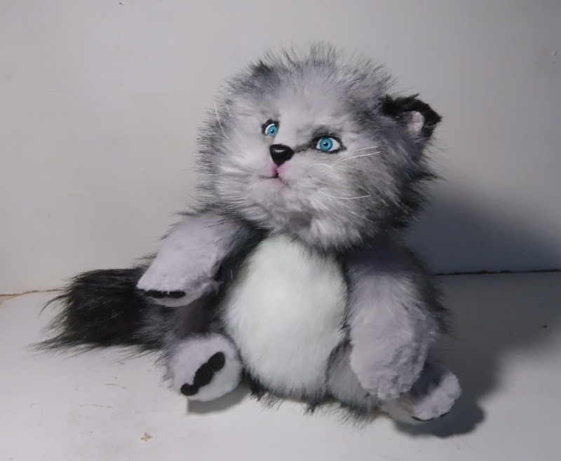 Grumpy kitten plush with a paw up Grumpy cat stuffed animal of a grey kitten looking up, one paw raised, blue eyes, handmade from a photo to order