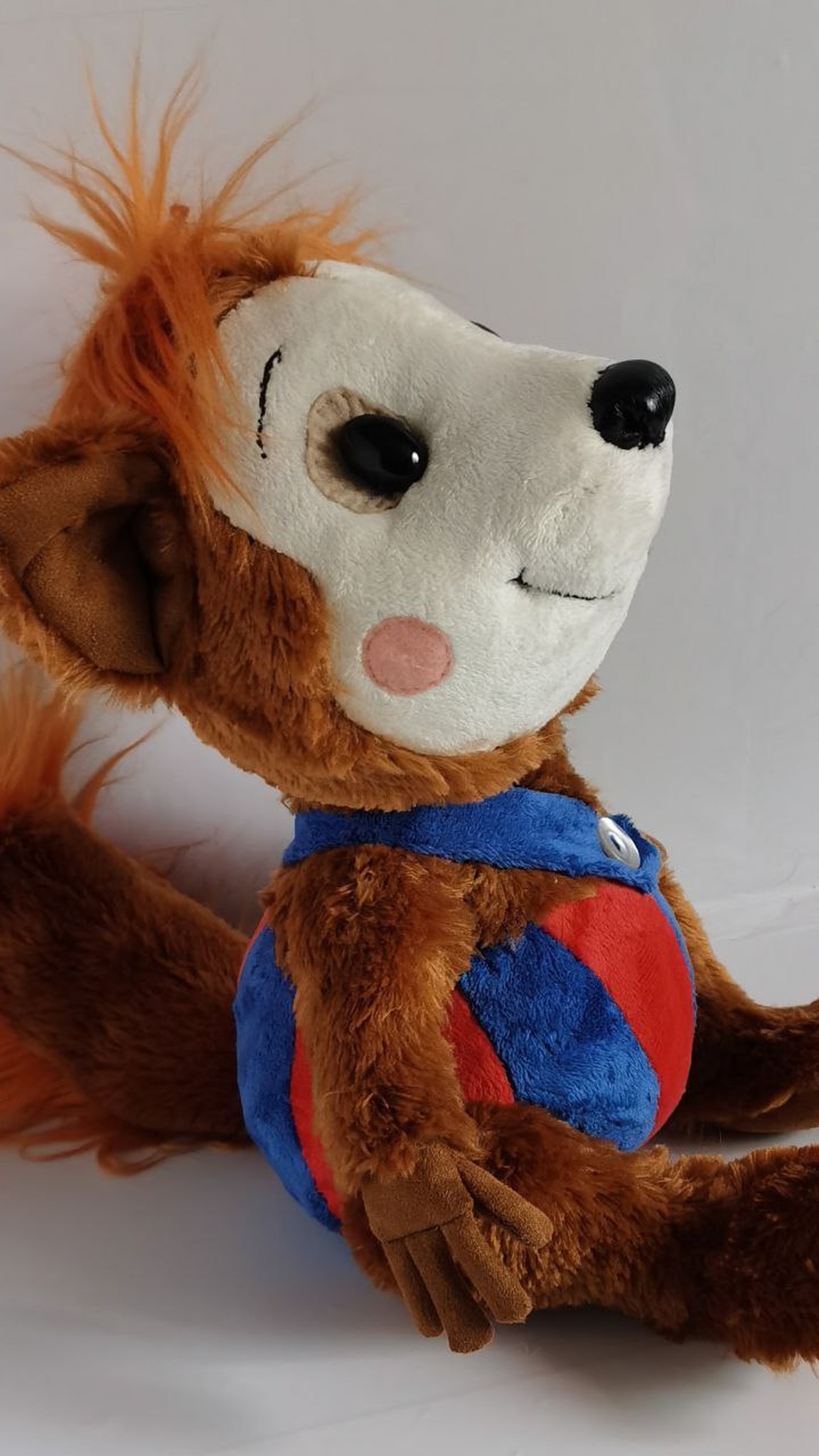Handmade dormouse plush of Bobo, made to order: glossy black nose, beige eye patches and a wild ginger tuft