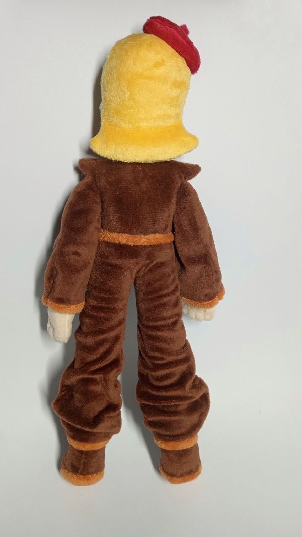 Handmade OC doll sewn to order from a drawing: yellow plush bob, red beret, belted brown suit and boots