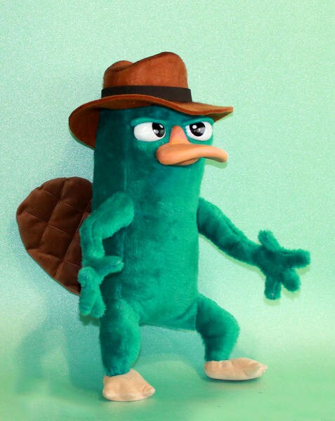 Perry the Platypus plush, arms out Phineas and Ferb Perry the Platypus plush with arms out and a brown quilted tail, custom made by hand