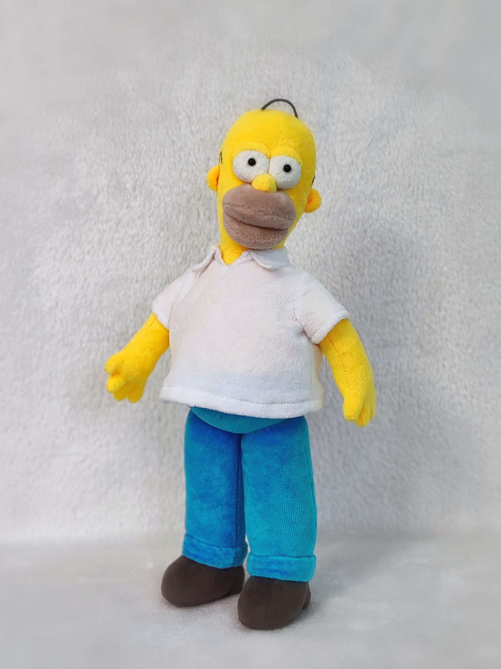 Homer Simpson doll, white shirt and blue pants Homer Simpson doll in a white collared shirt and blue pants, soft all-fabric Simpsons plush made to order