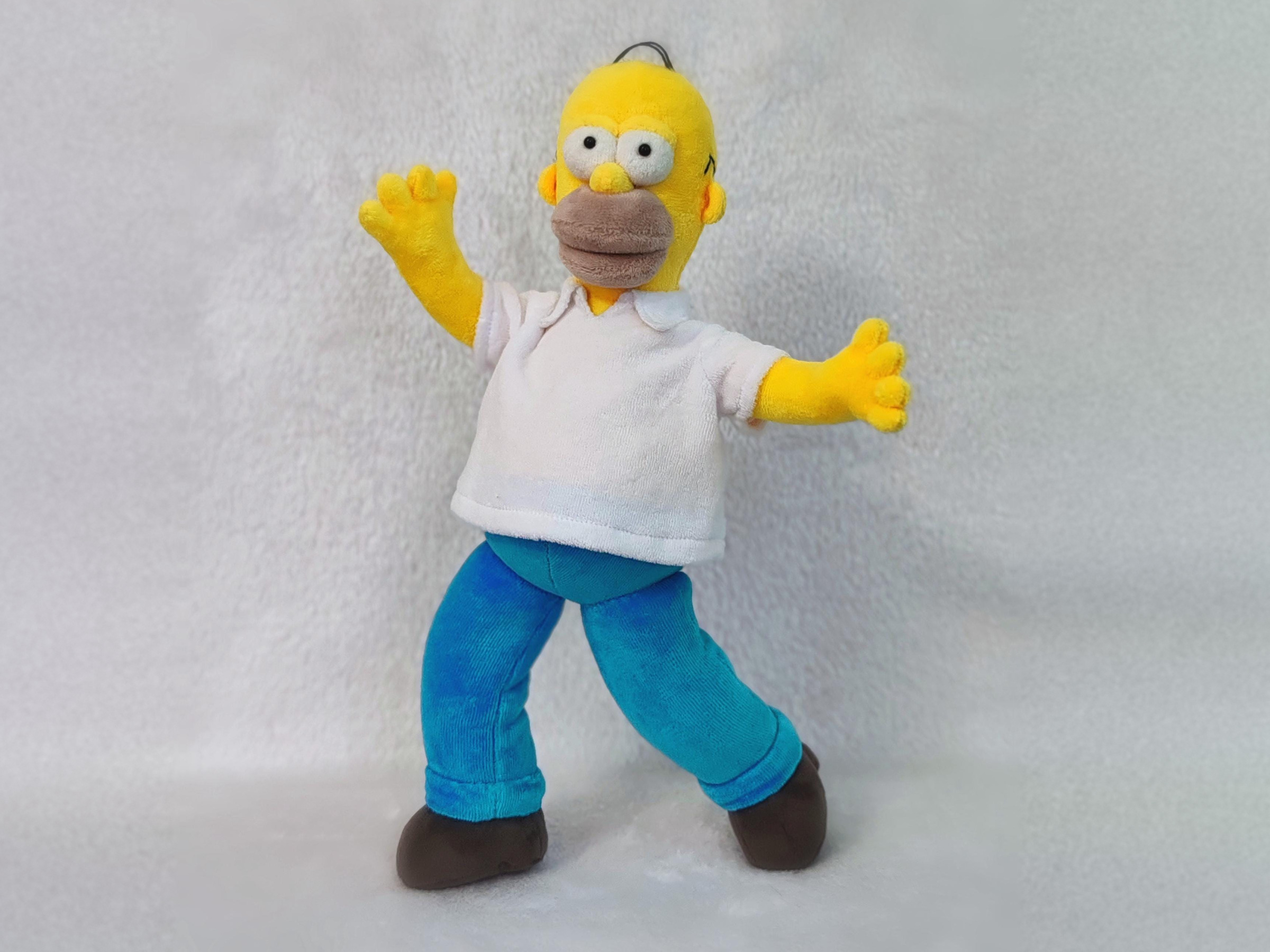 Homer Simpson plush waving, white shirt and blue pants, a handmade Simpsons doll sewn to order