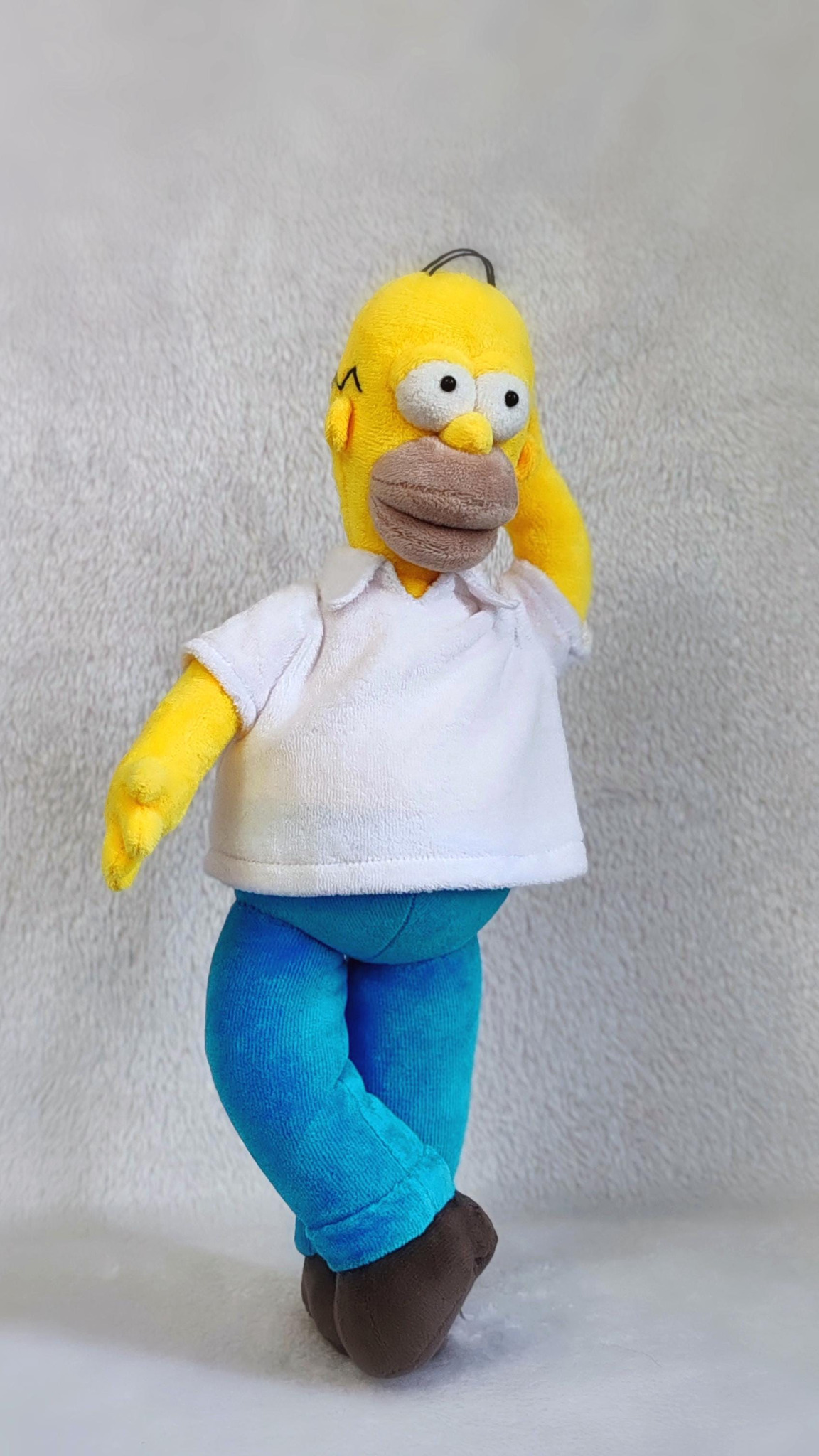 Homer Simpson plush scratching his head with a poseable arm, Simpsons fan doll handmade to order