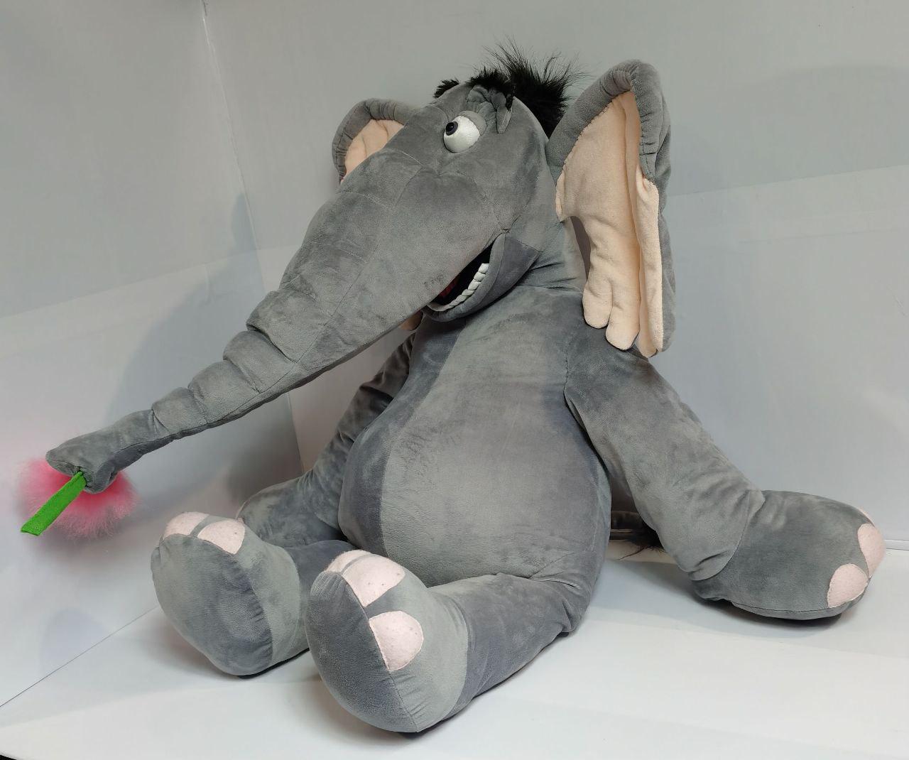 Horton elephant plush with a grin Custom Horton elephant plush with a happy open grin, round white eyes and pink clover, handmade to order
