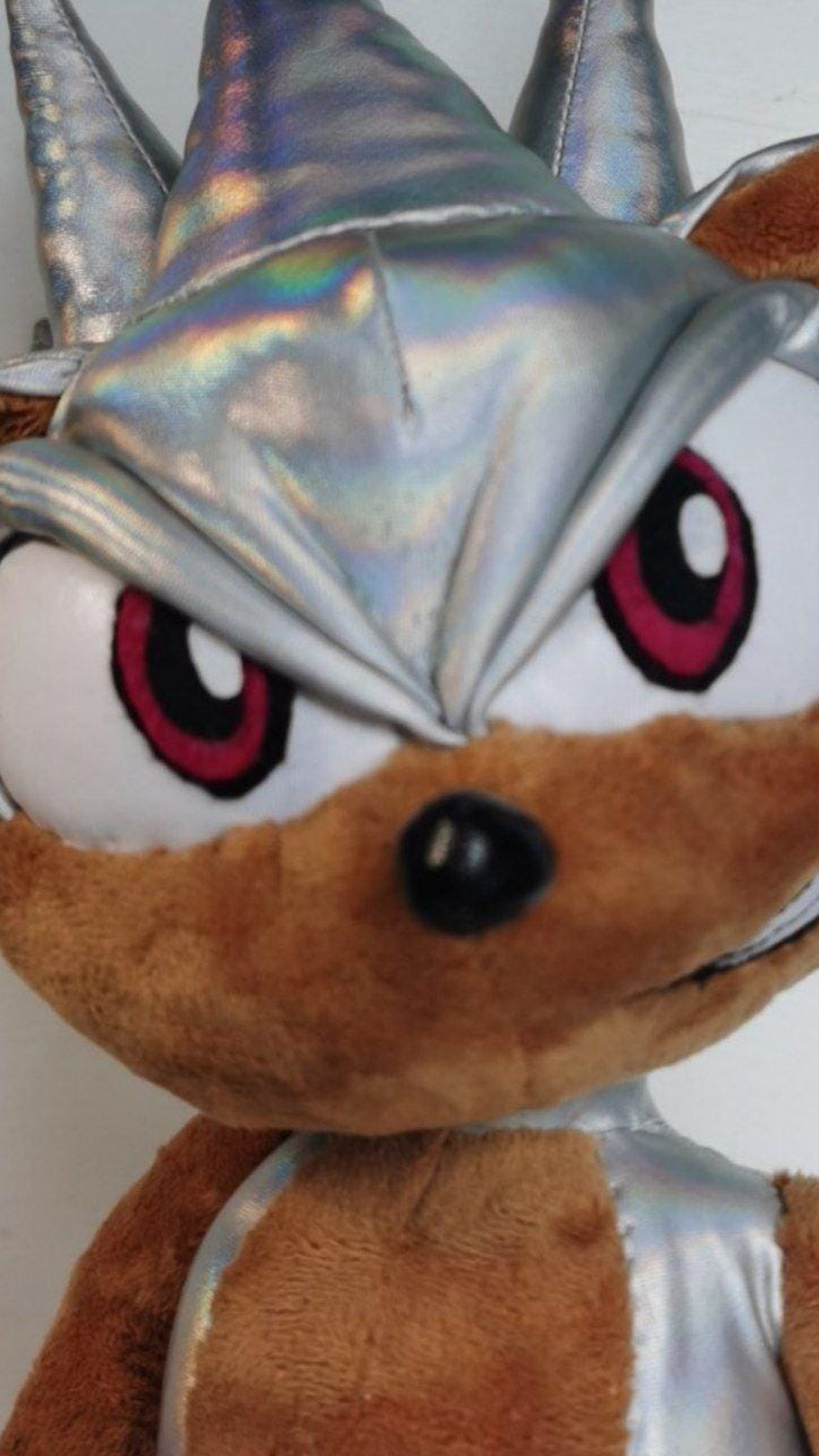 Hyper Sonic plushie with holographic silver quills and magenta eyes, a custom Sonic plush sewn to order