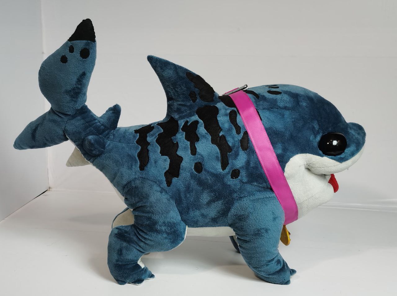 Jeff plush with striped back and tail fin Jeff the Land Shark plush with black stripes on his back and a raised tail fin, custom Marvel Rivals toy