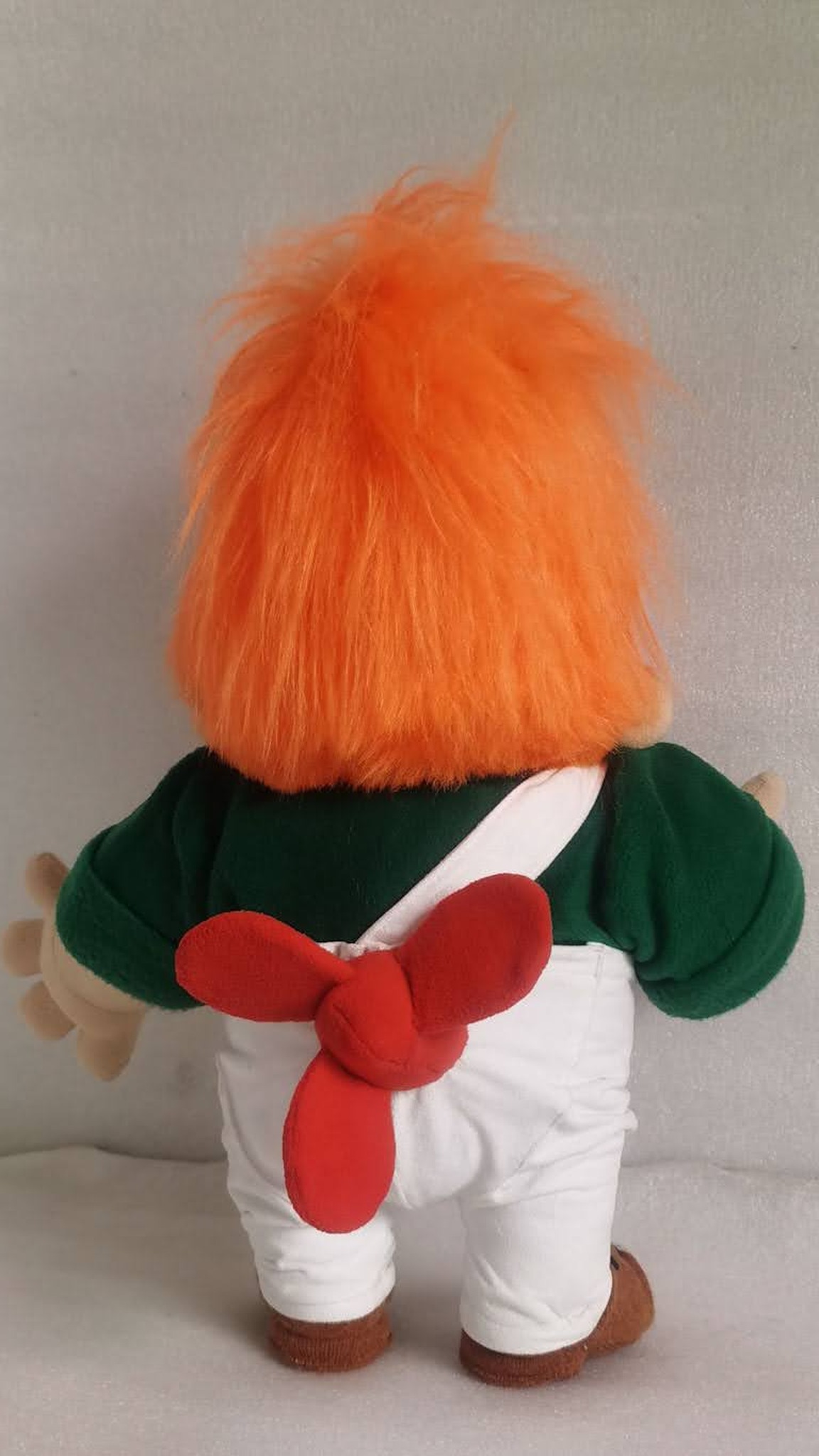 Karlsson-on-the-Roof plush, handmade to order: red propeller on his back and a mop of ginger faux fur