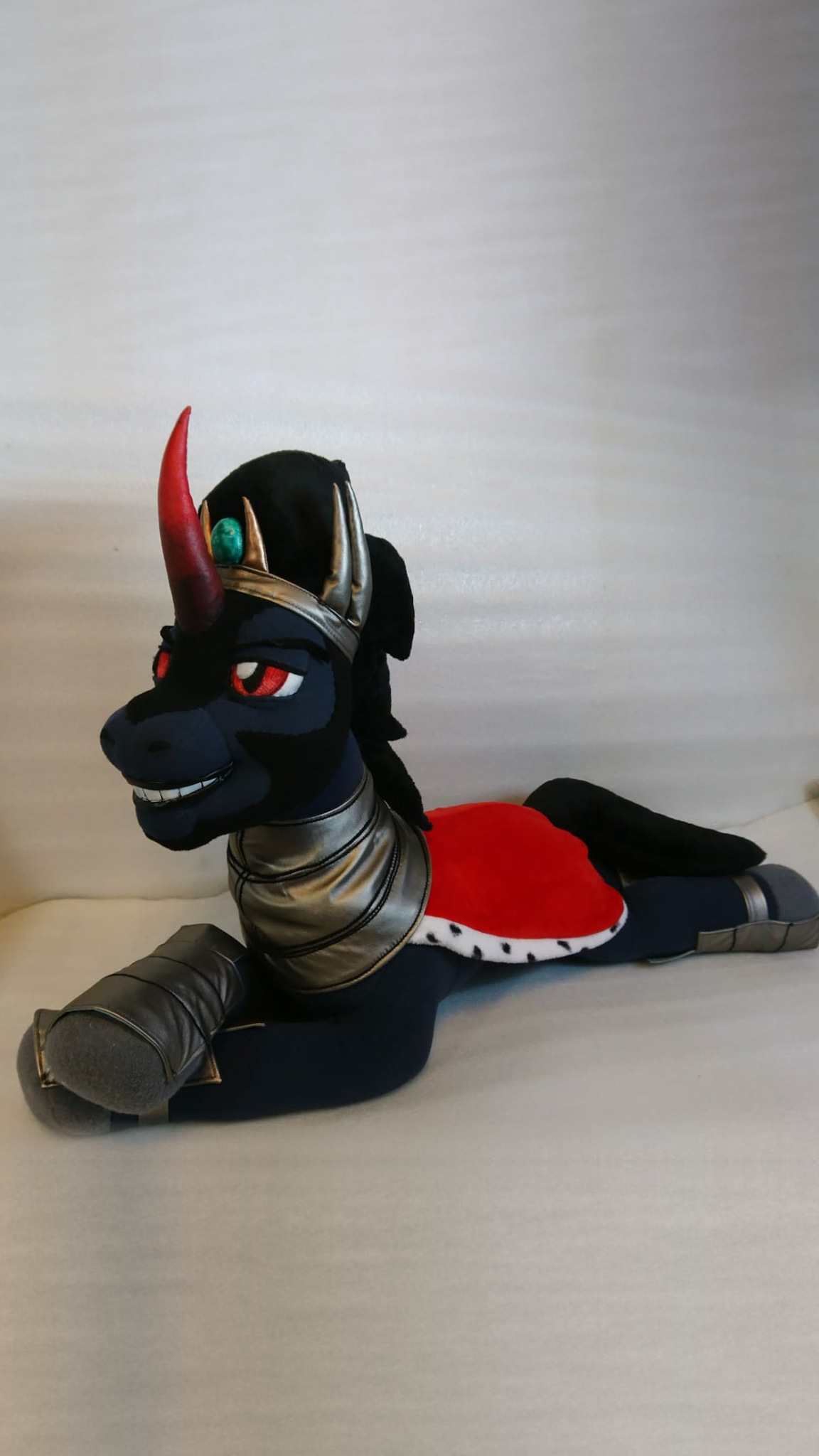 King Sombra plush with a curved red horn, teal-gem crown and red eyes, custom My Little Pony villain to order