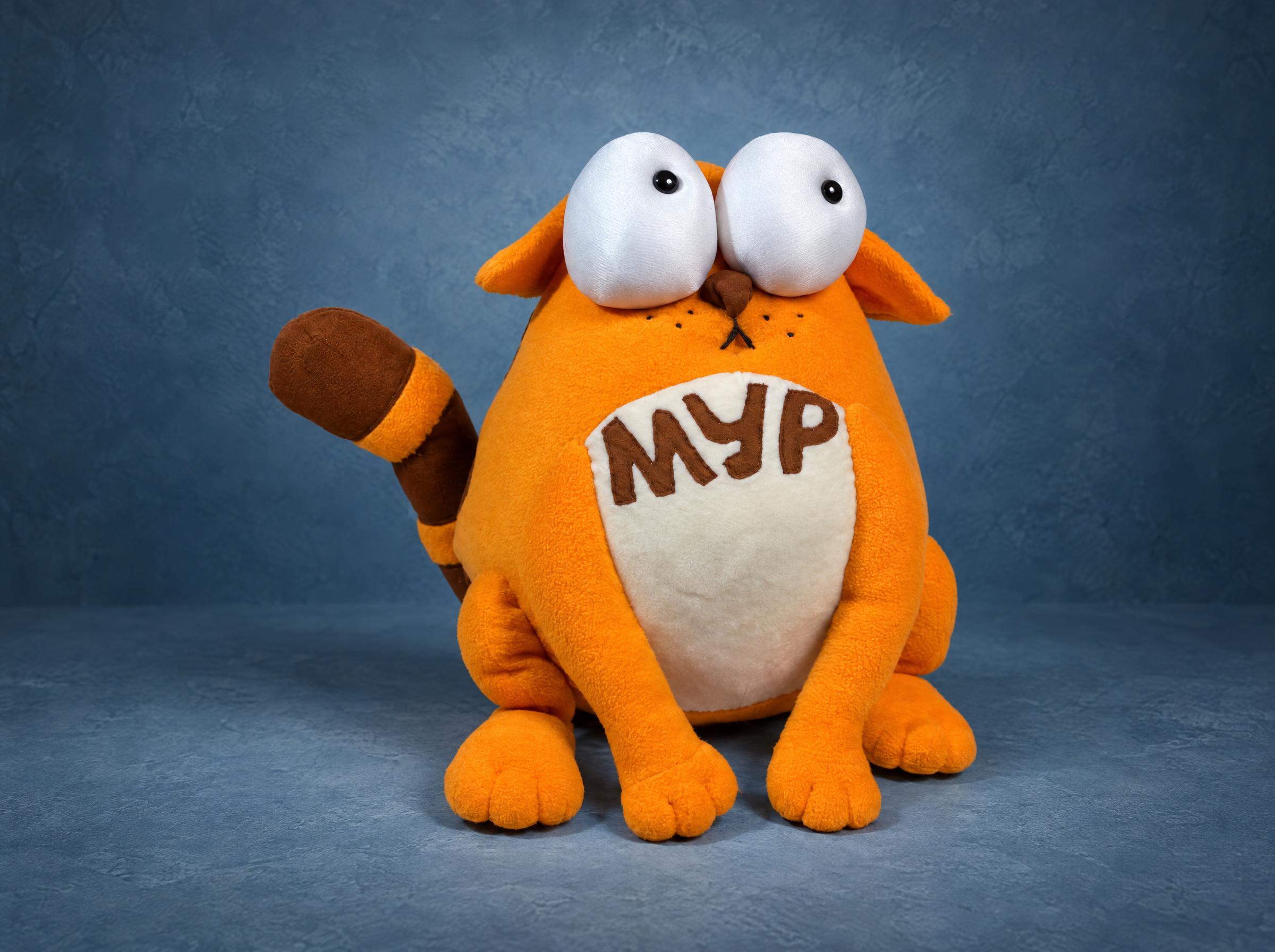 LegCat plush from the Viber stickers: round orange cat with huge white eyes, handmade to order