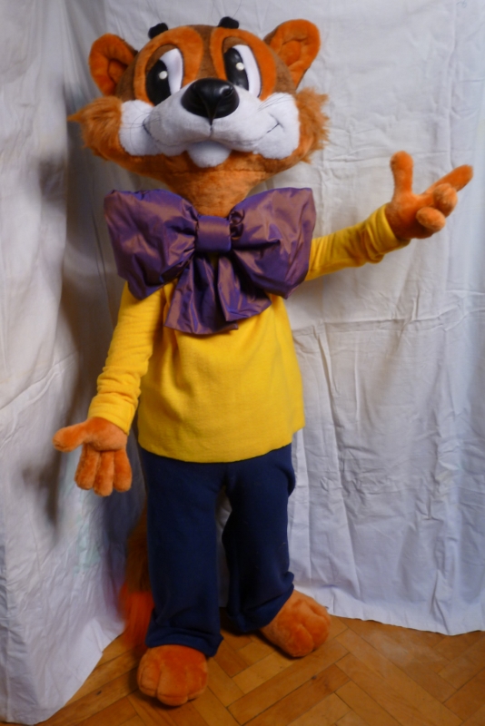 Leopold the Cat plush from the Soviet cartoon Leopold the Cat plush, Soviet cartoon cat with a shiny purple bow and ginger faux fur tail, sewn to order