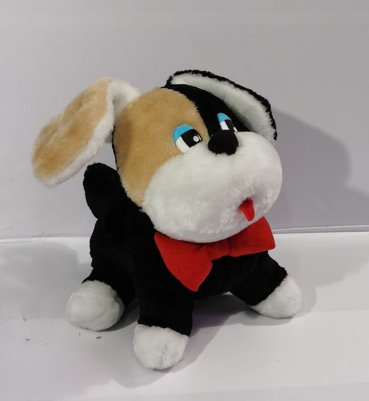Lost childhood stuffed animal, puppy copy Lost childhood stuffed animal remade as a black-and-white puppy plush with a red bow, handmade to order