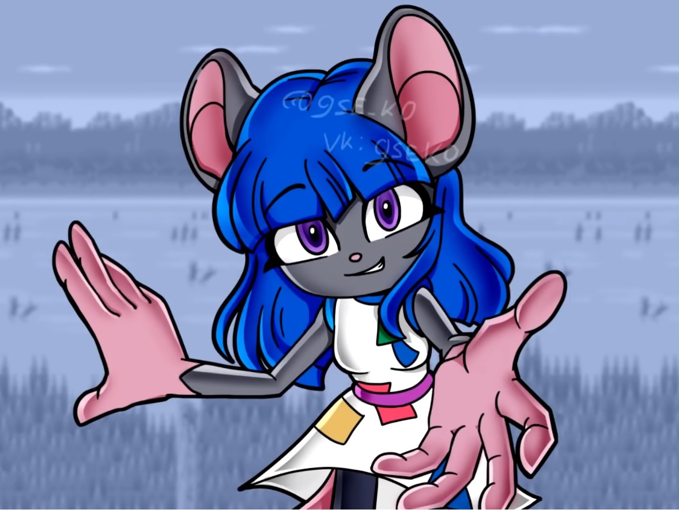 Magistra art, the plush reference Art of Magistra, the Sonic-style OC mouse the custom plush was sewn from, reference for the made-to-order doll