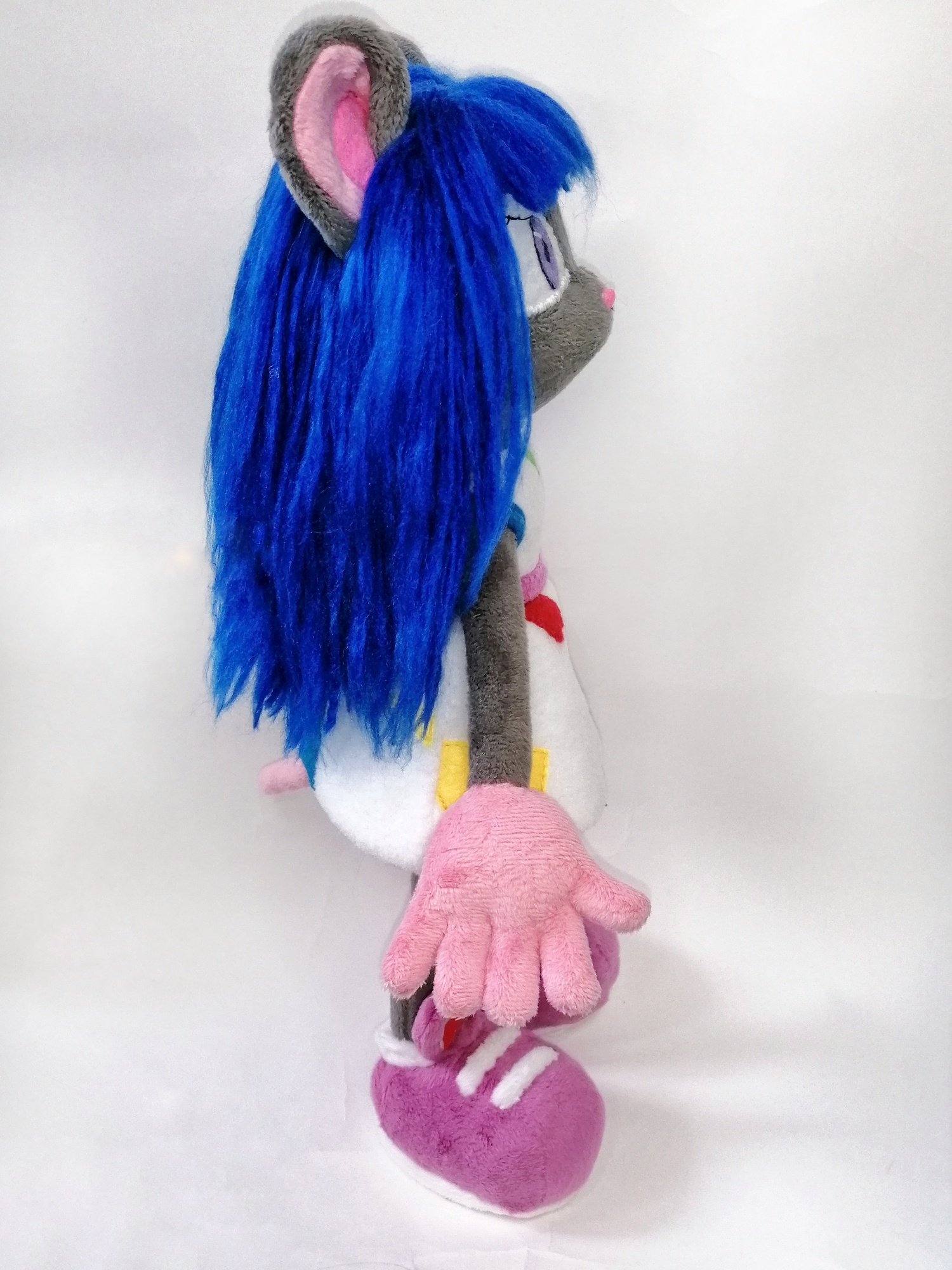 Magistra plush with long blue hair Magistra plush mouse with long blue hair down her back and purple sneakers, custom OC doll sewn to order