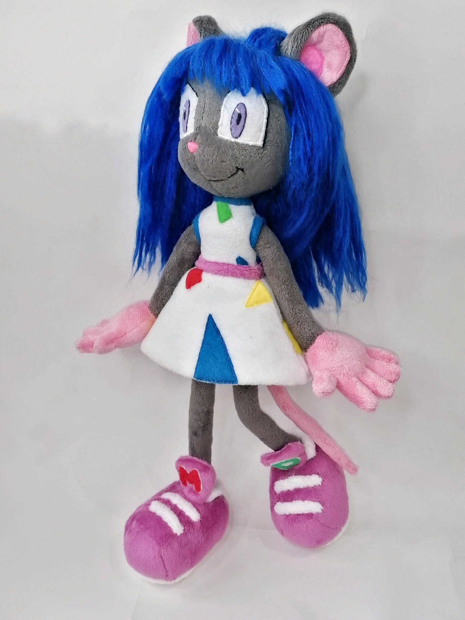 Magistra plush mouse OC Magistra plush mouse OC with lavender eyes, pink belt and purple M and D sneakers, handmade to order