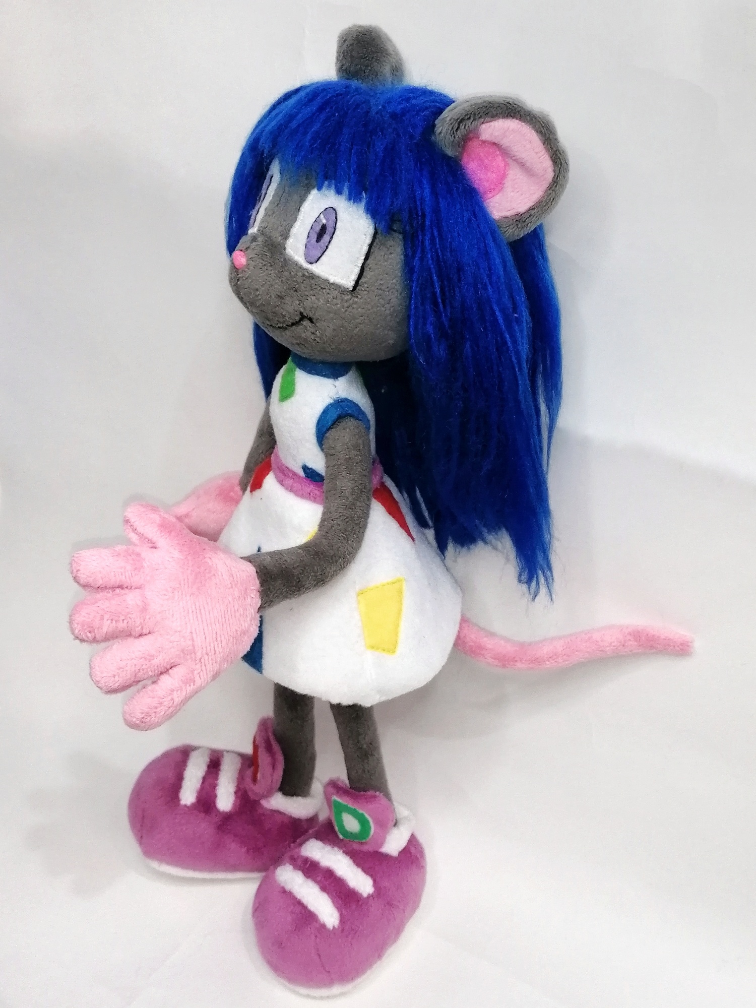 Magistra plush with purple sneakers Magistra Sonic OC plush with a pink tail and purple striped sneakers, grey mouse doll handmade to order