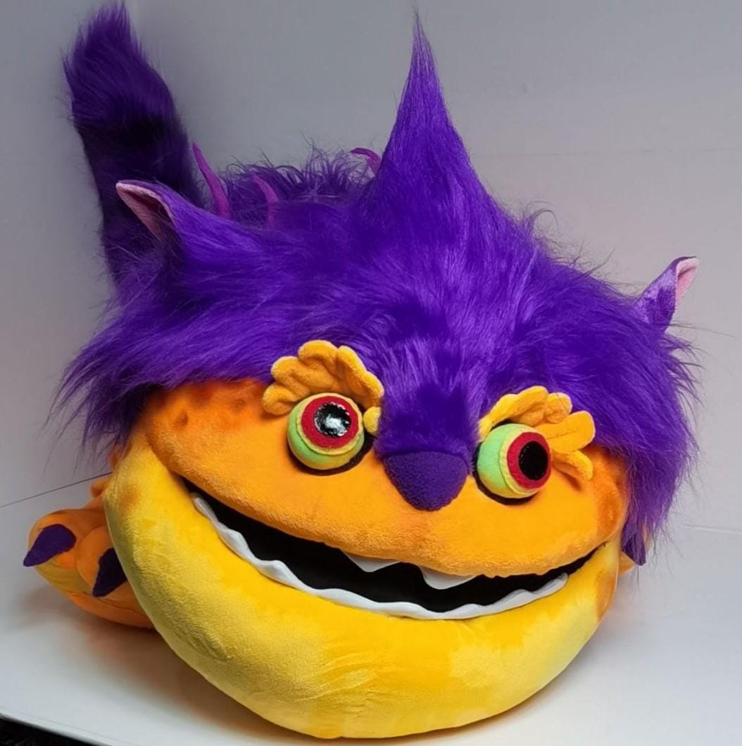 Martian monster plush, purple mane Martian monster plush with a shaggy purple faux fur mane and yellow jaw, Big Orange from Bernard, made to order