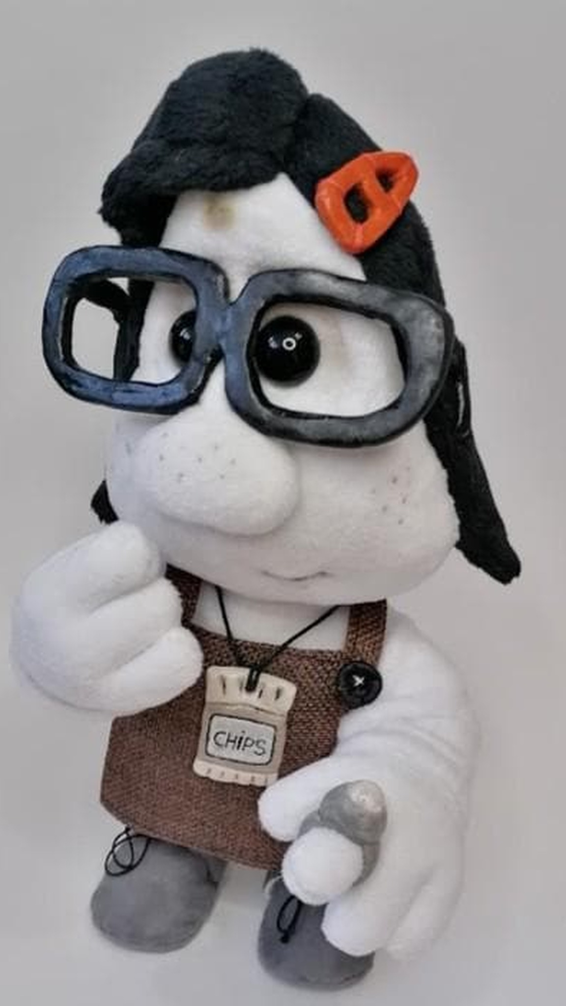 Mary Daisy Dinkle doll with heavy black glasses, freckles and brown birthmark, Mary and Max plush made to order