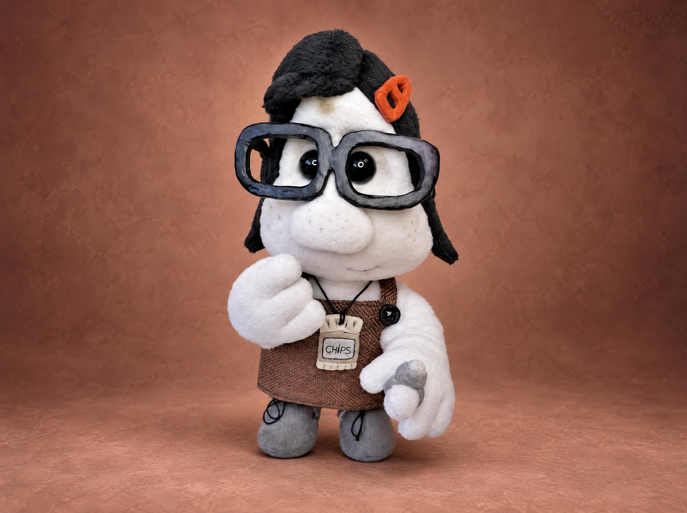 Mary Daisy Dinkle doll from Mary and Max with thick black glasses, birthmark and orange hair clip, made to order