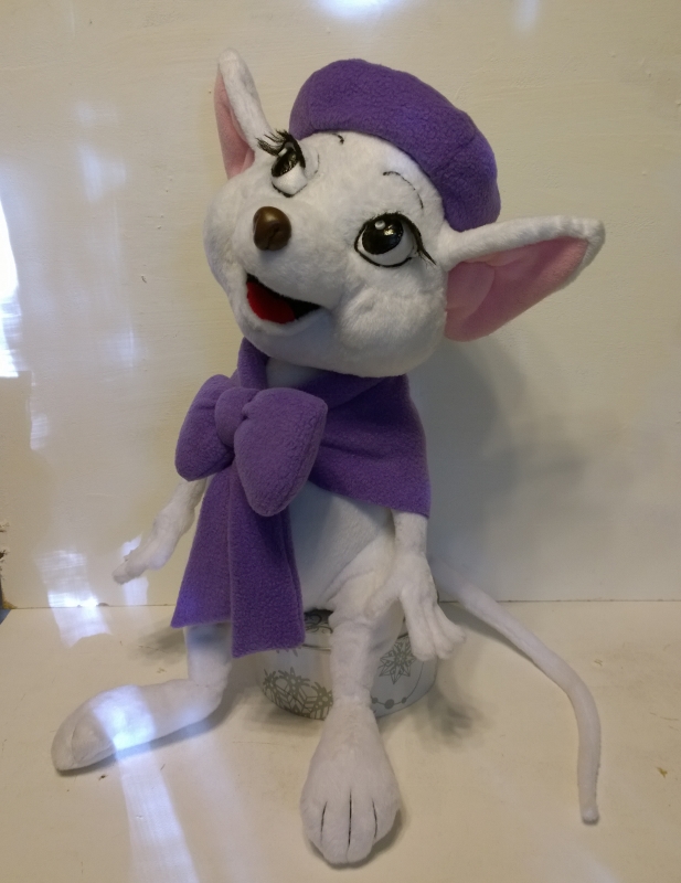 Miss Bianca plush from The Rescuers Miss Bianca plush from The Rescuers, white mouse with long lashes, purple beret and bow, handmade to order