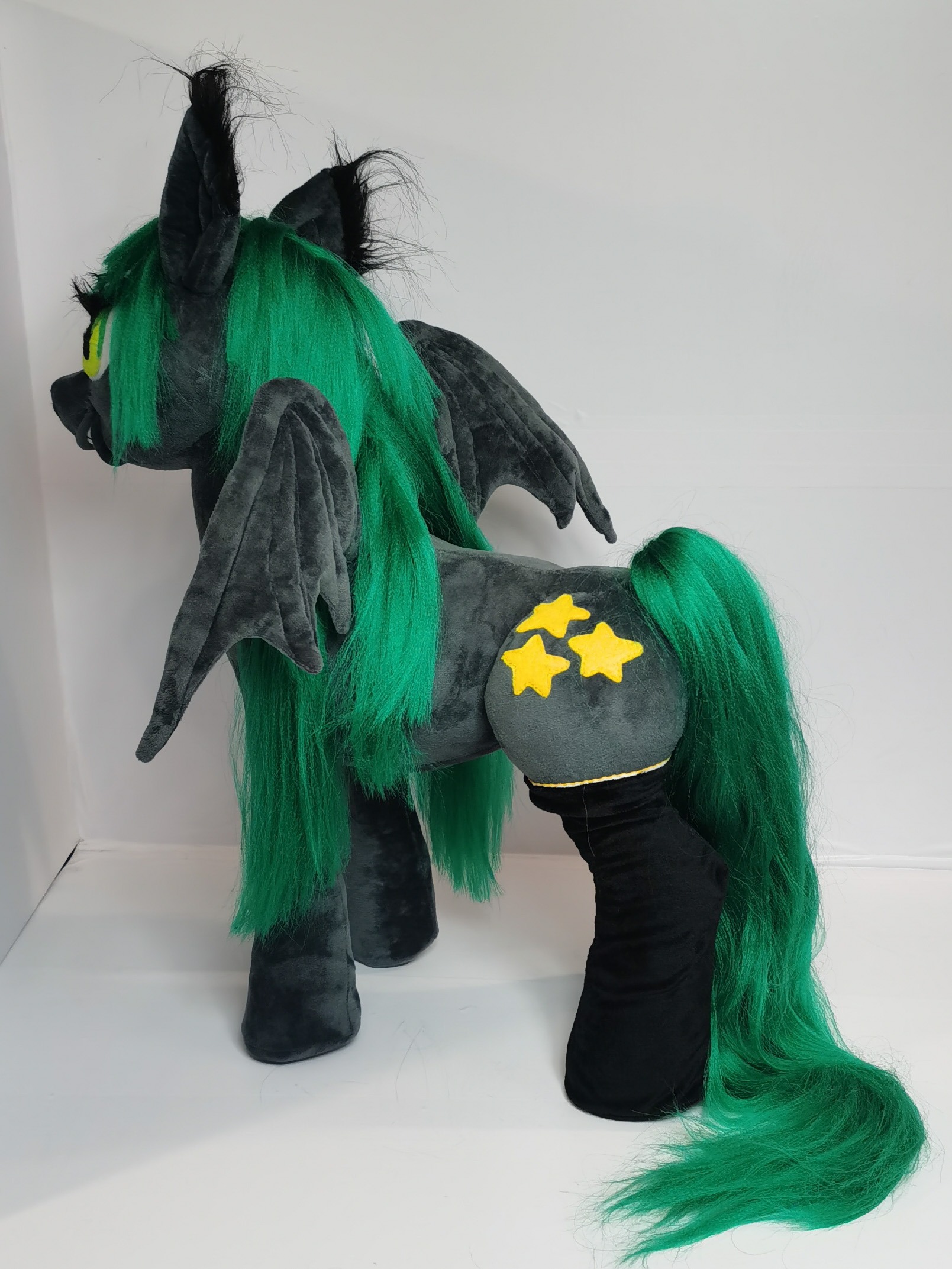 MLP OC plush with bat wings and star cutie mark MLP OC plush with grey bat wings, three yellow stars as a cutie mark and black socks, sewn to order