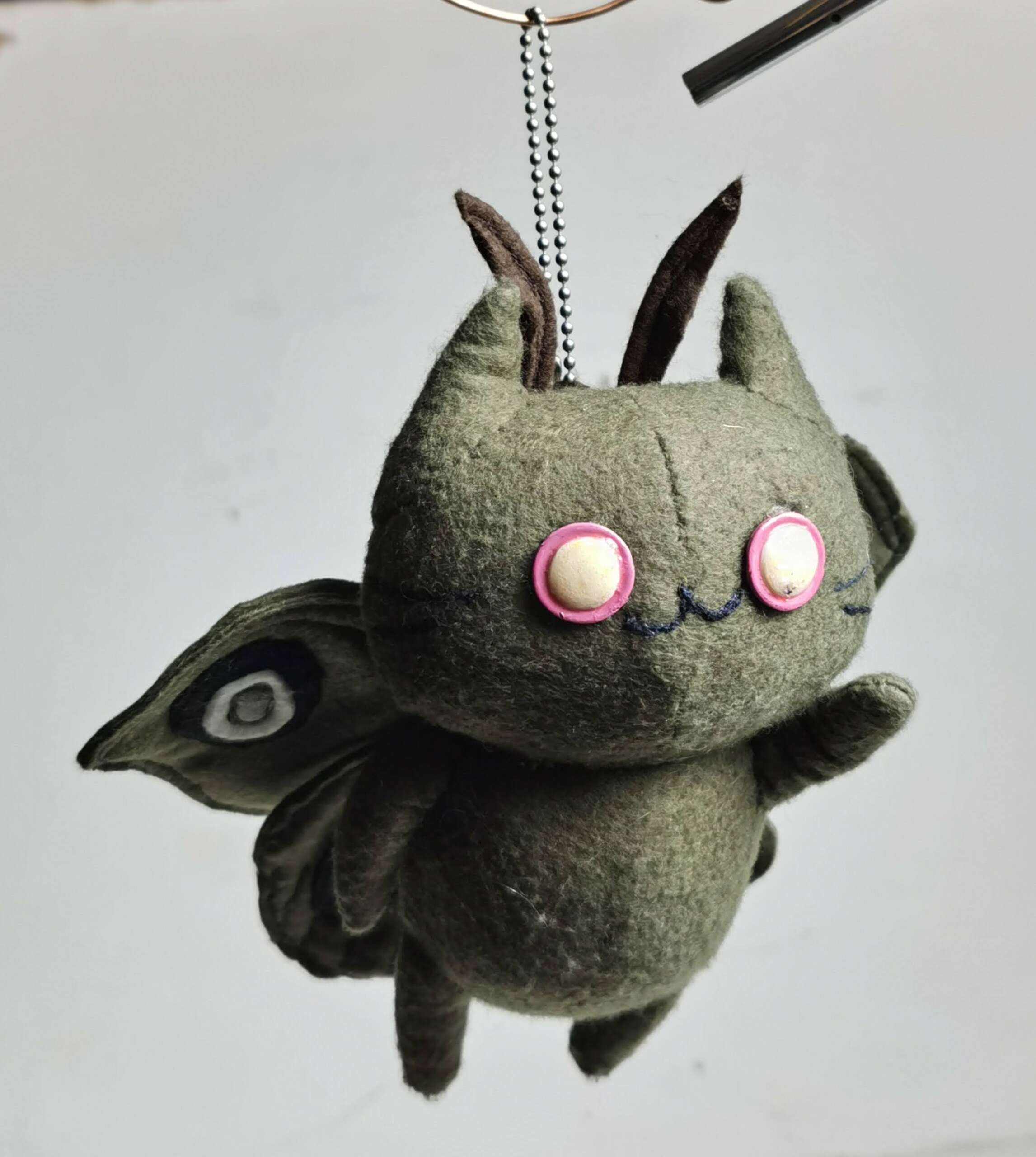 Moth cat plush keychain on a ball chain Moth cat plush keychain hanging from a ball chain and key ring, custom handmade original creature