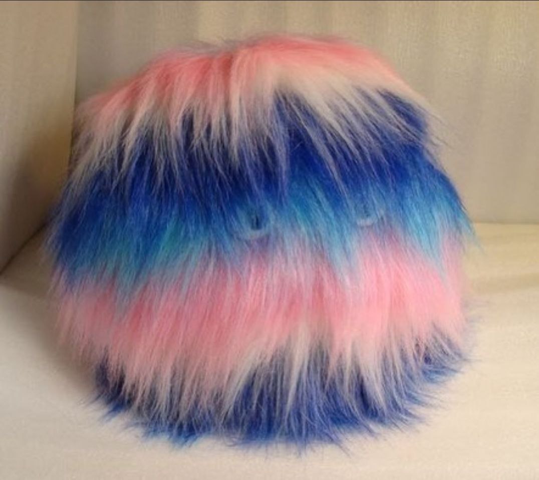 Murashko fuzzy monster plush, calm mood Calm Murashko furry monster plush, a ball of blue and pink faux fur hiding its face, sewn to order