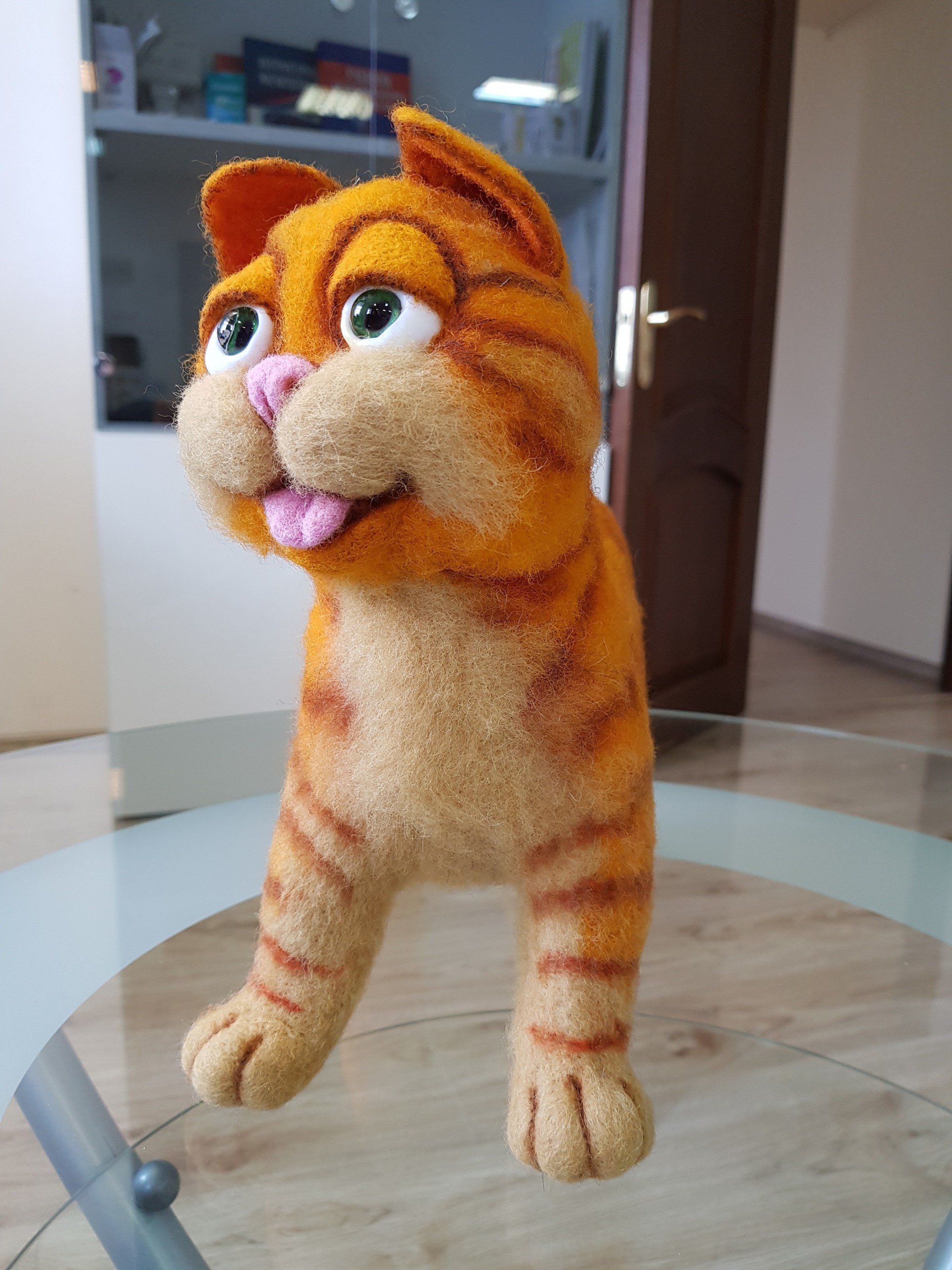 Needle felted Garfield cat figure Needle felted Garfield cat with striped legs, pink nose and pink tongue, made to order from wool