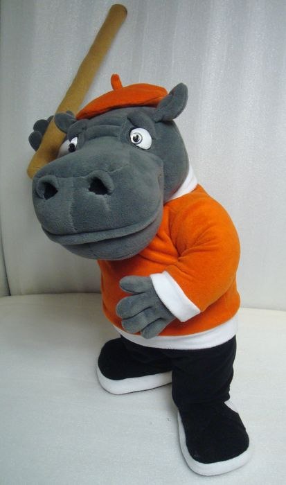 Nu, Pogodi! hippo stuffed animal with a cane Nu, Pogodi! hippo stuffed animal, handmade to order: cane over the shoulder, orange beret, skeptical eyes