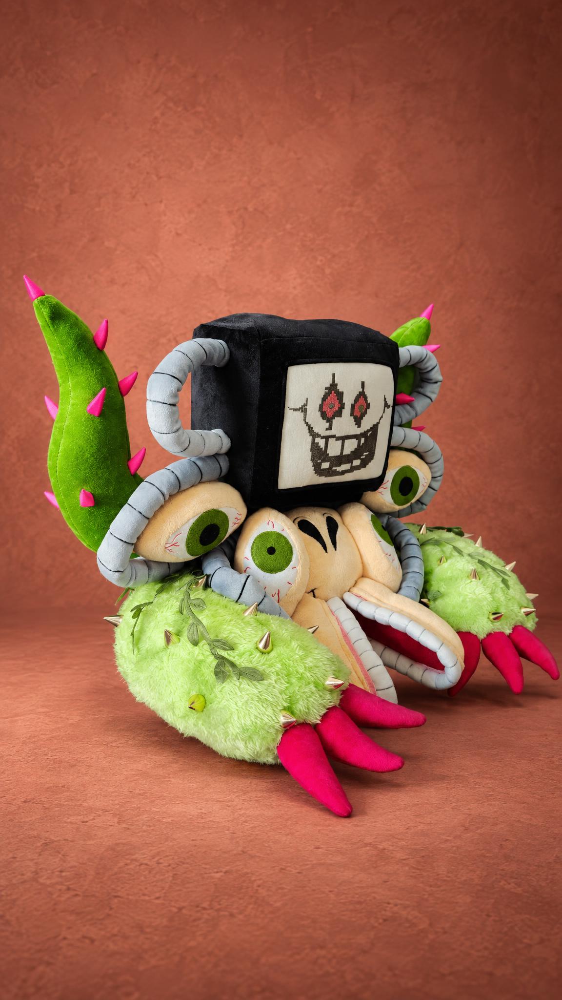 Omega Flowey plush from Undertale, handmade to order with a pixel-grin TV face, grey pipes and cactus arms