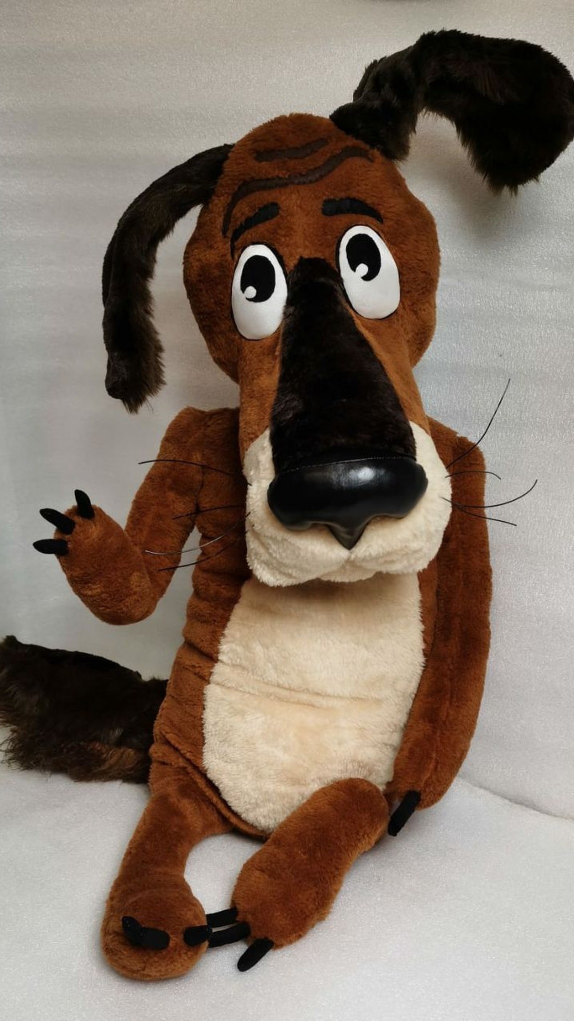 Old Dog plush from Once Upon a Dog, one shaggy ear up and worried eyes, handmade to order