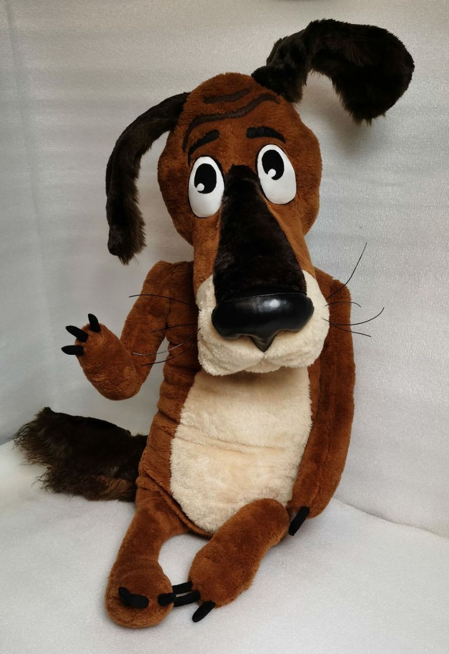 Once Upon a Dog plush: the old Dog Old Dog plush from Once Upon a Dog with one shaggy ear up, worried eyes and black nose, made to order