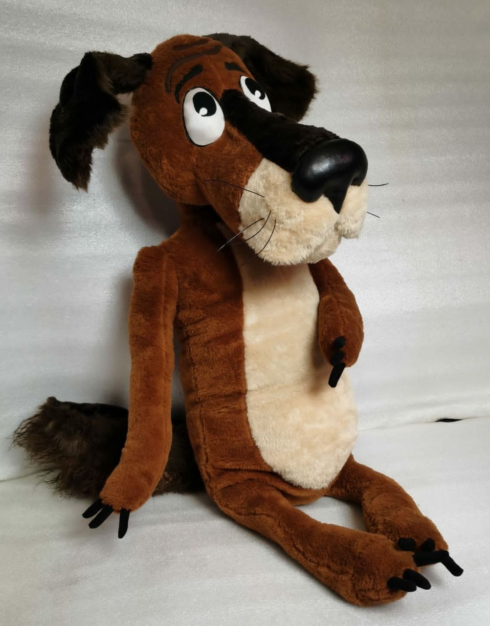 Dog plush with crossed legs Once Upon a Dog plush Dog sitting with crossed legs, big black nose and black claws, handmade to order