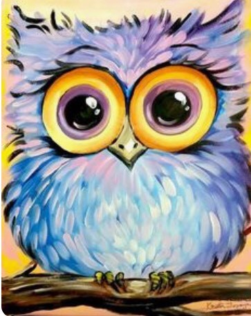 Reference picture for the owl plush keychain Reference picture the customer sent for the owl plush keychain: lilac painted owl with big yellow eyes