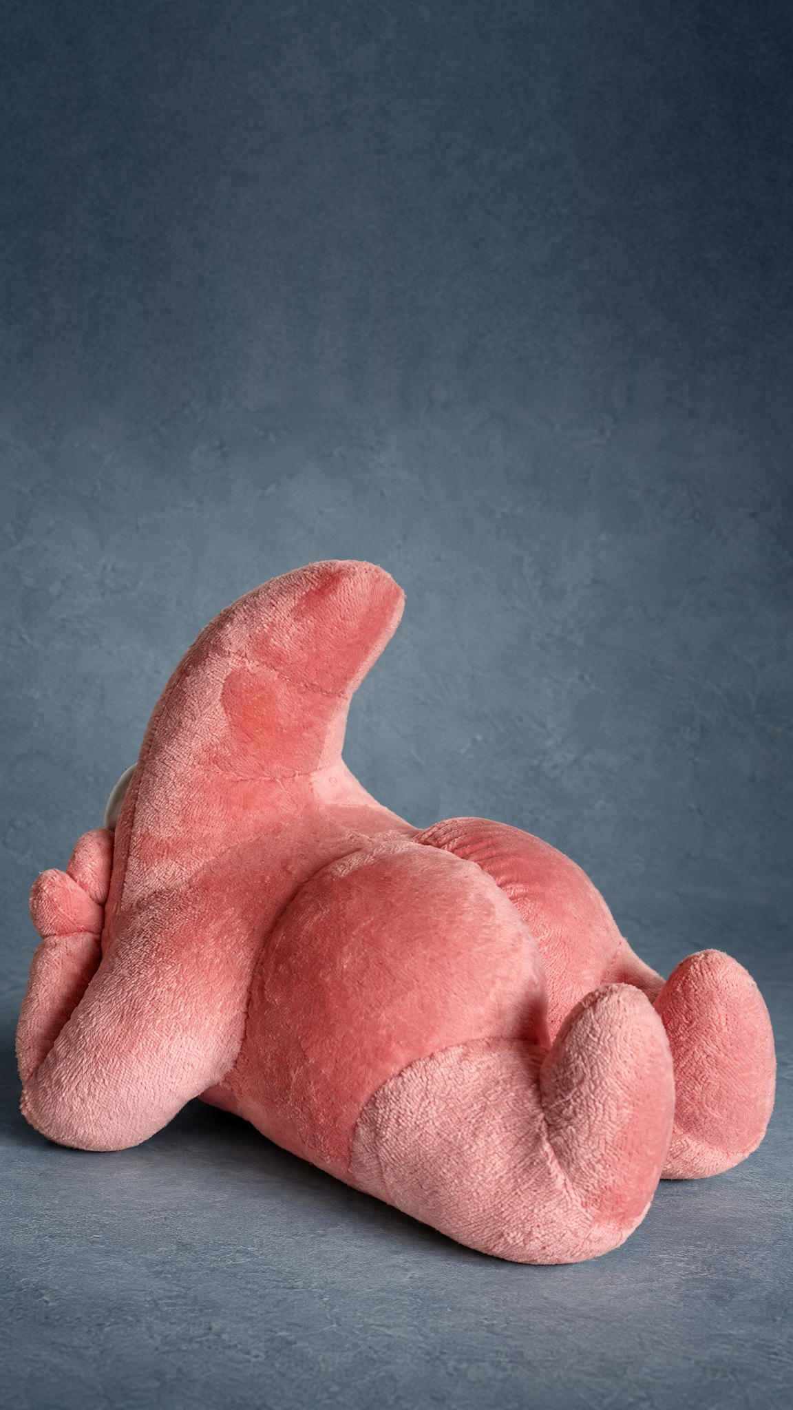Patrick Star plush lying on his belly, feet up, a coral pink SpongeBob toy handmade to order