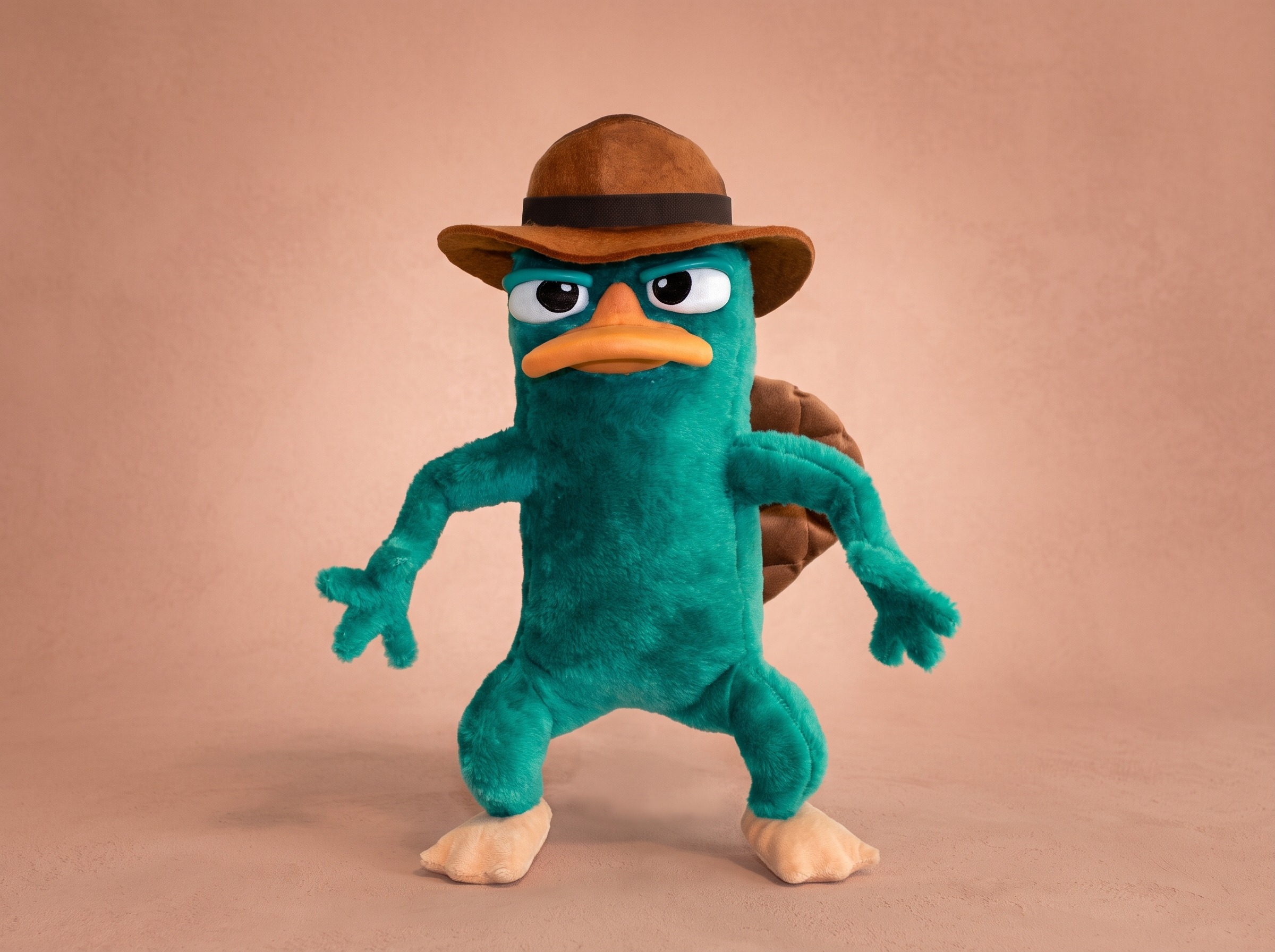 Custom Perry the Platypus plush Perry the Platypus plush from Phineas and Ferb in teal faux fur with a brown fedora, handmade to order